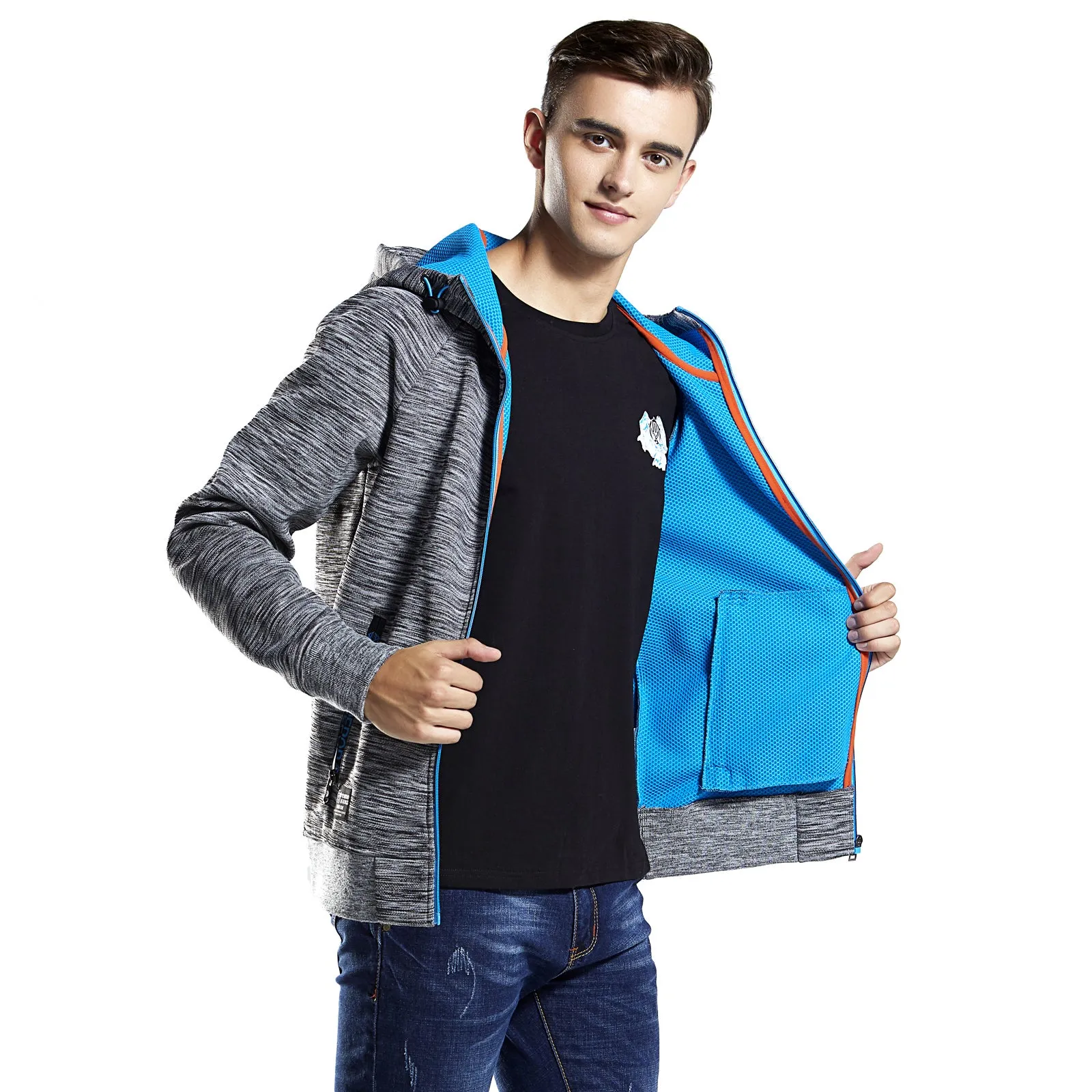 Mens Hoodie Sweatshirt Cotton Hooded Zip-Up Thru Outwear Jacket Jumper