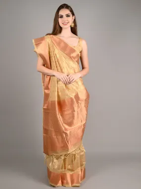 Odette Women Beige Tissue Woven Saree With Unstitched Blouse