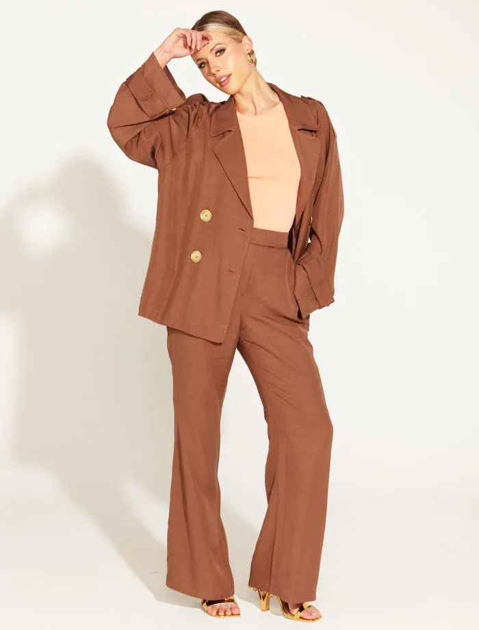 One and Only High Waisted Flared Pant (Mocha)