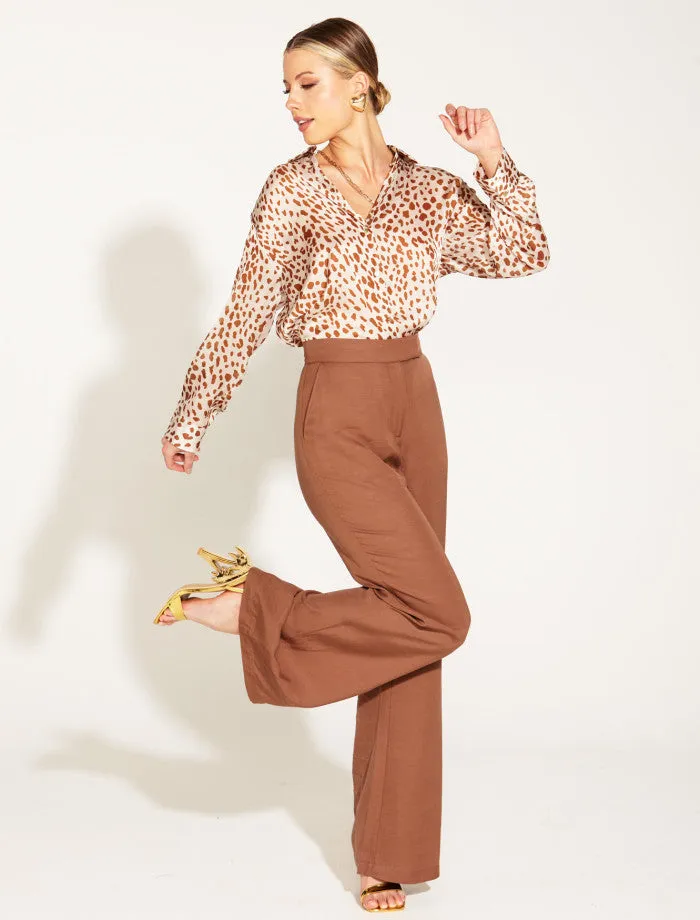 One and Only High Waisted Flared Pant (Mocha)