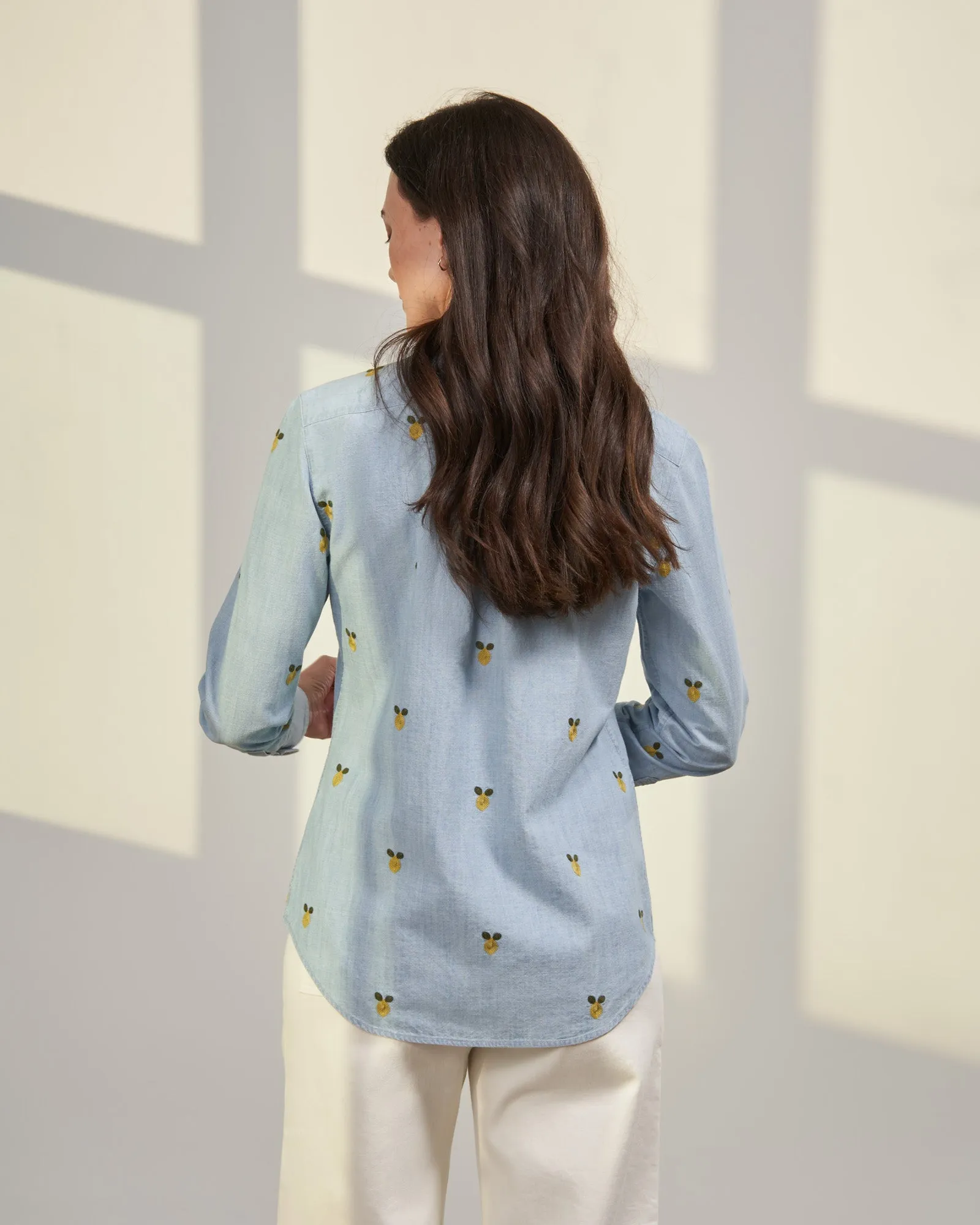 Organic Chambray Embroidered Button Down