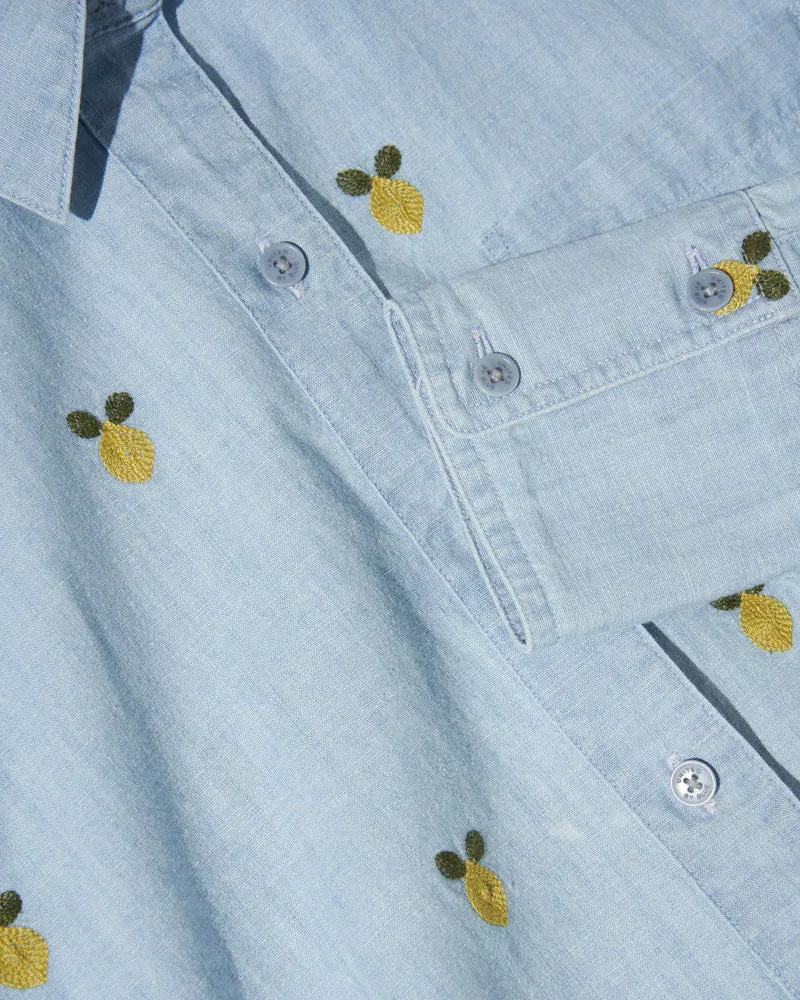 Organic Chambray Embroidered Button Down