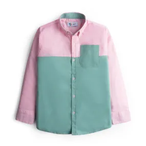 Pink Blue Blocking Button Down Shirt