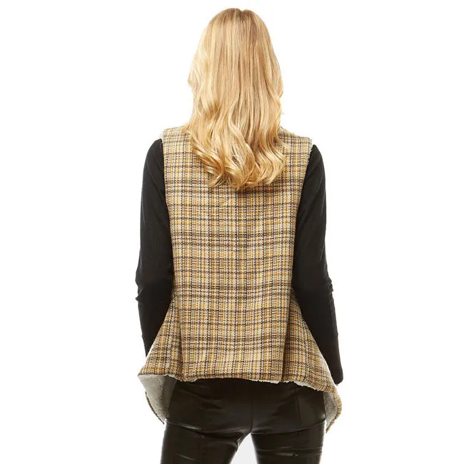 Plaid Faux Fur Lining and Pocket Vest