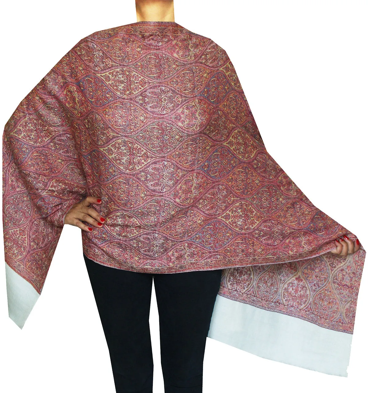 Pure Wool Jamavar Shawl Scarves Womens Gift Indian Clothing (80 x 28 inches)