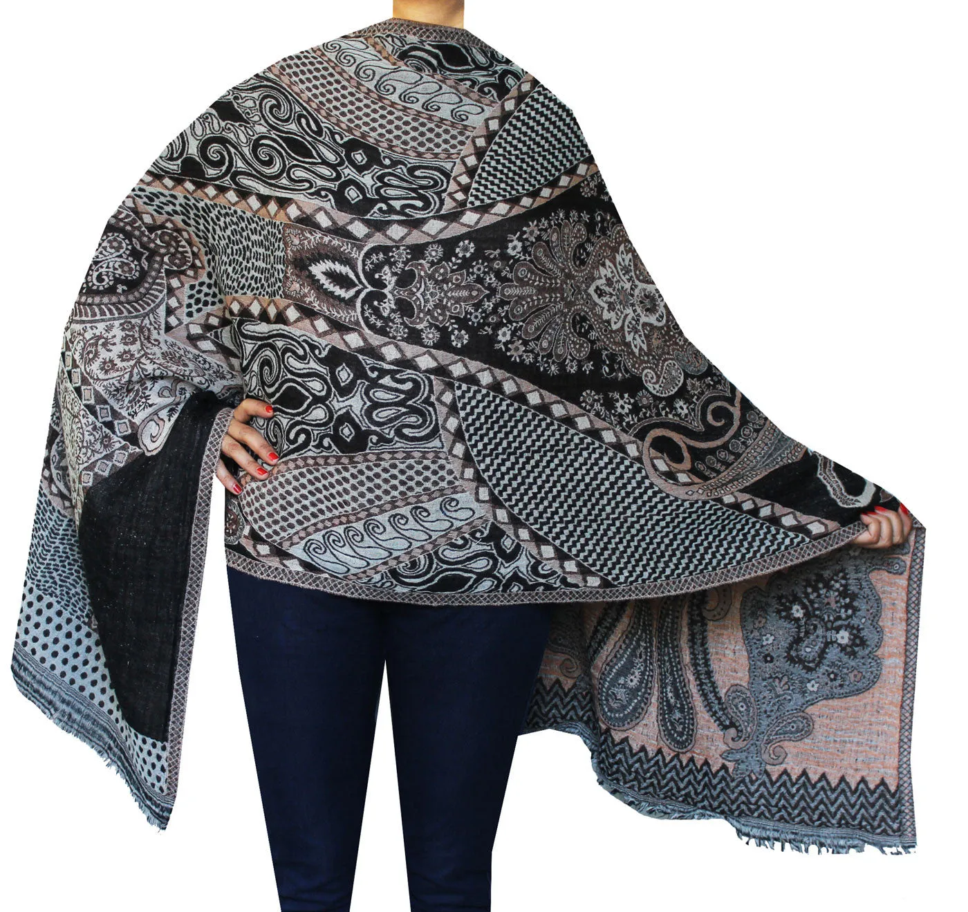 Shawls Paisley Wool Scarf Womens Indian Clothing Gift (78 x 28 inches)