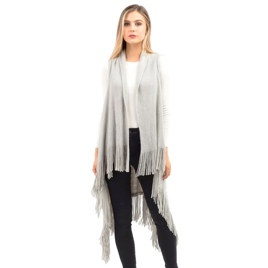 Solid Fringe Knit Vest