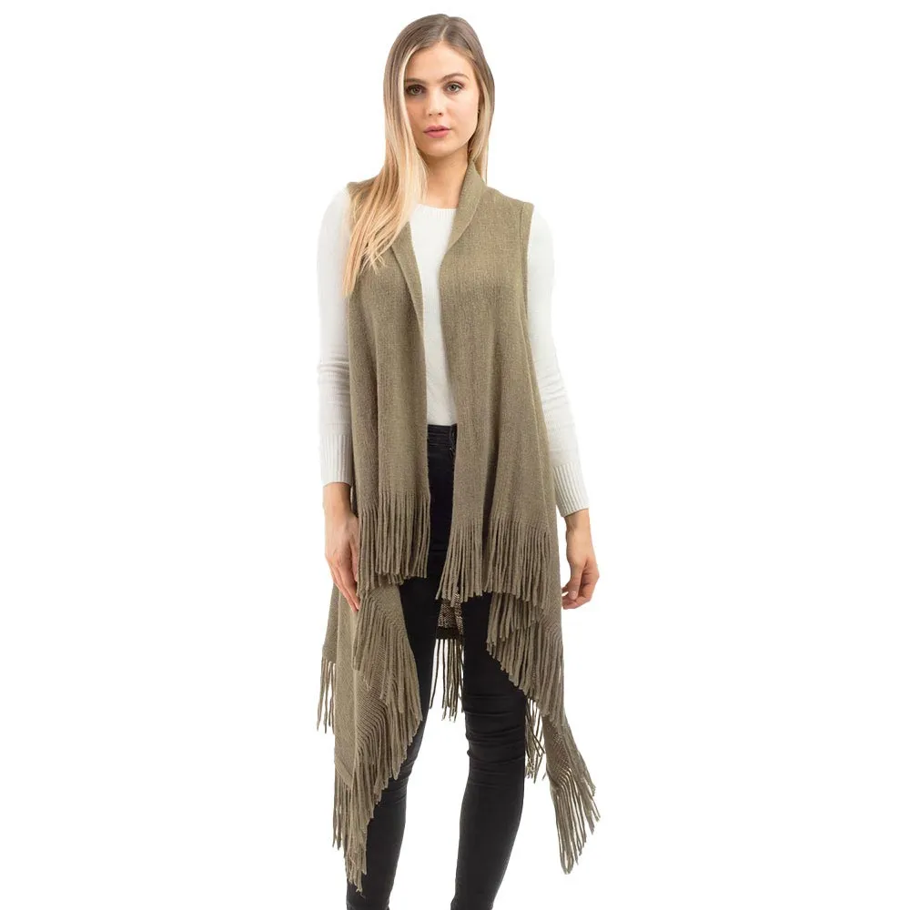 Solid Fringe Knit Vest