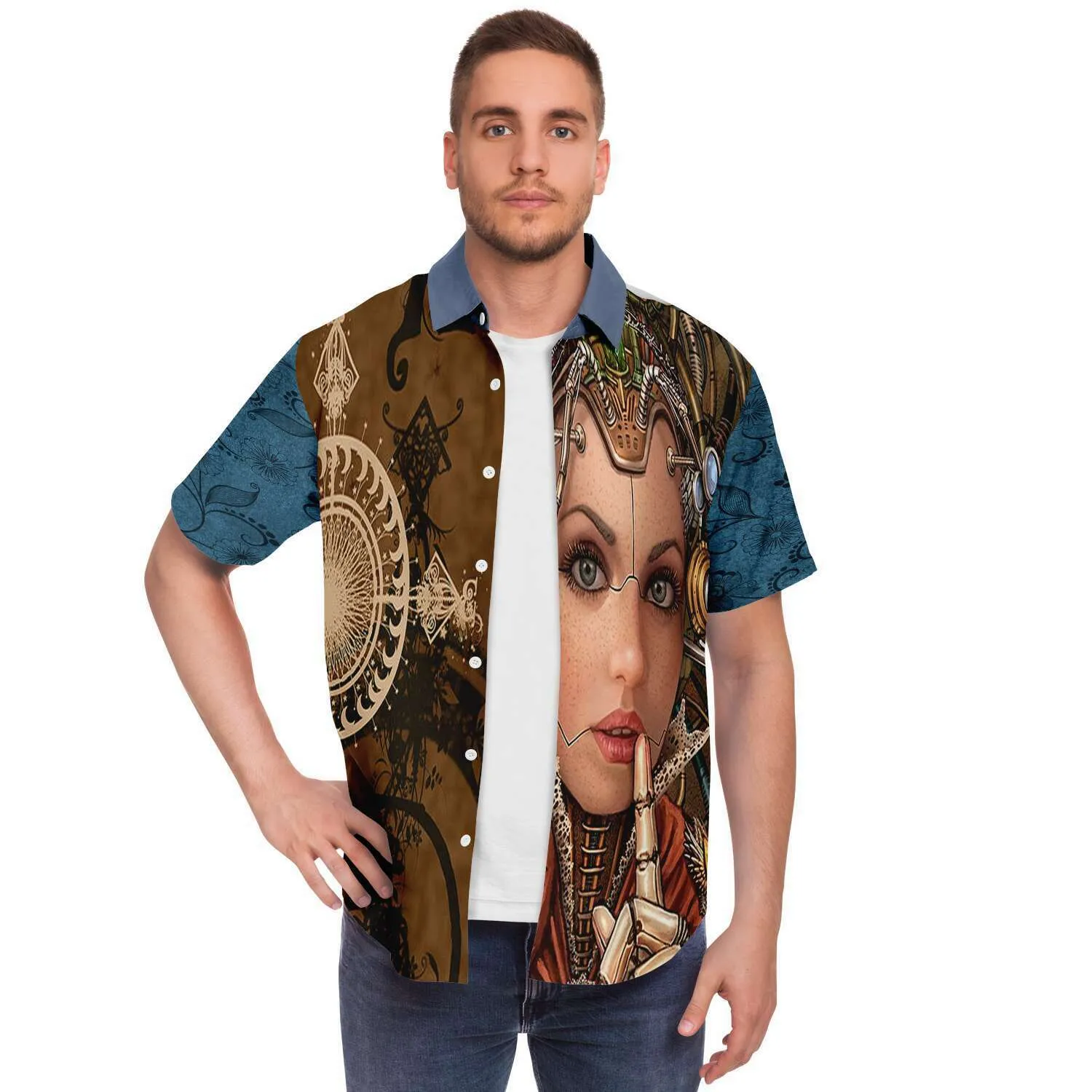 Steampunk Galatica Short Sleeve Button Down Shirt