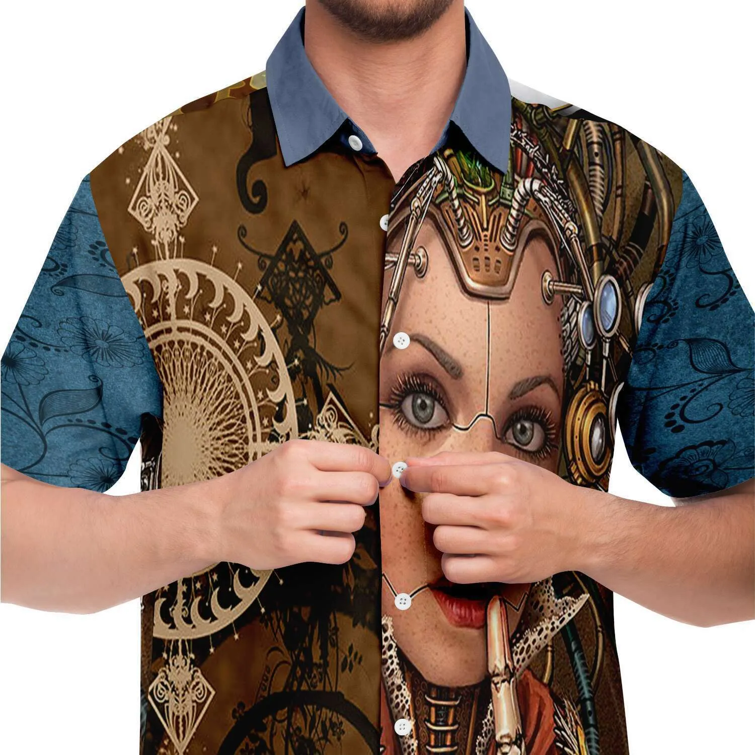 Steampunk Galatica Short Sleeve Button Down Shirt