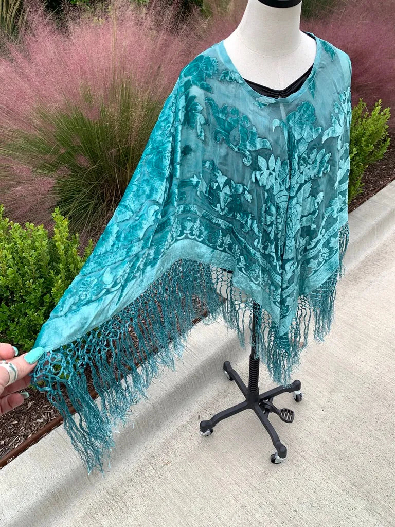 The Turquoise Velvet Poncho