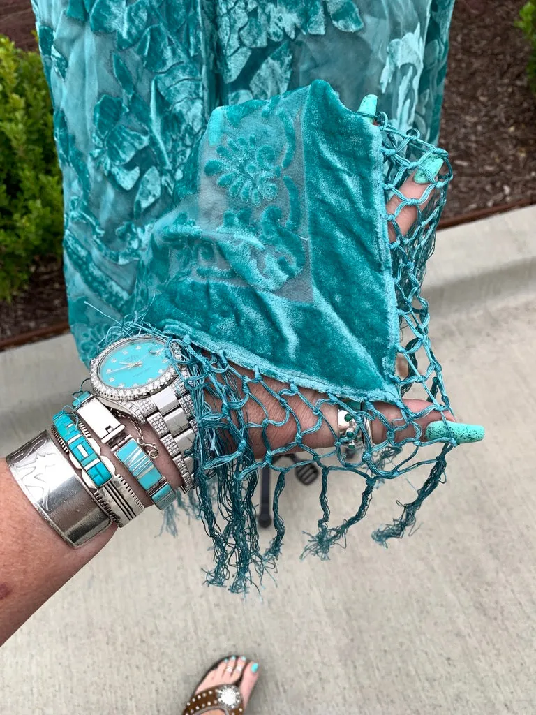 The Turquoise Velvet Poncho