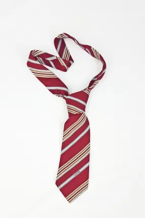 VINTAGE LANVIN 100% Silk Red Blue Brown Stripe Tie (57)