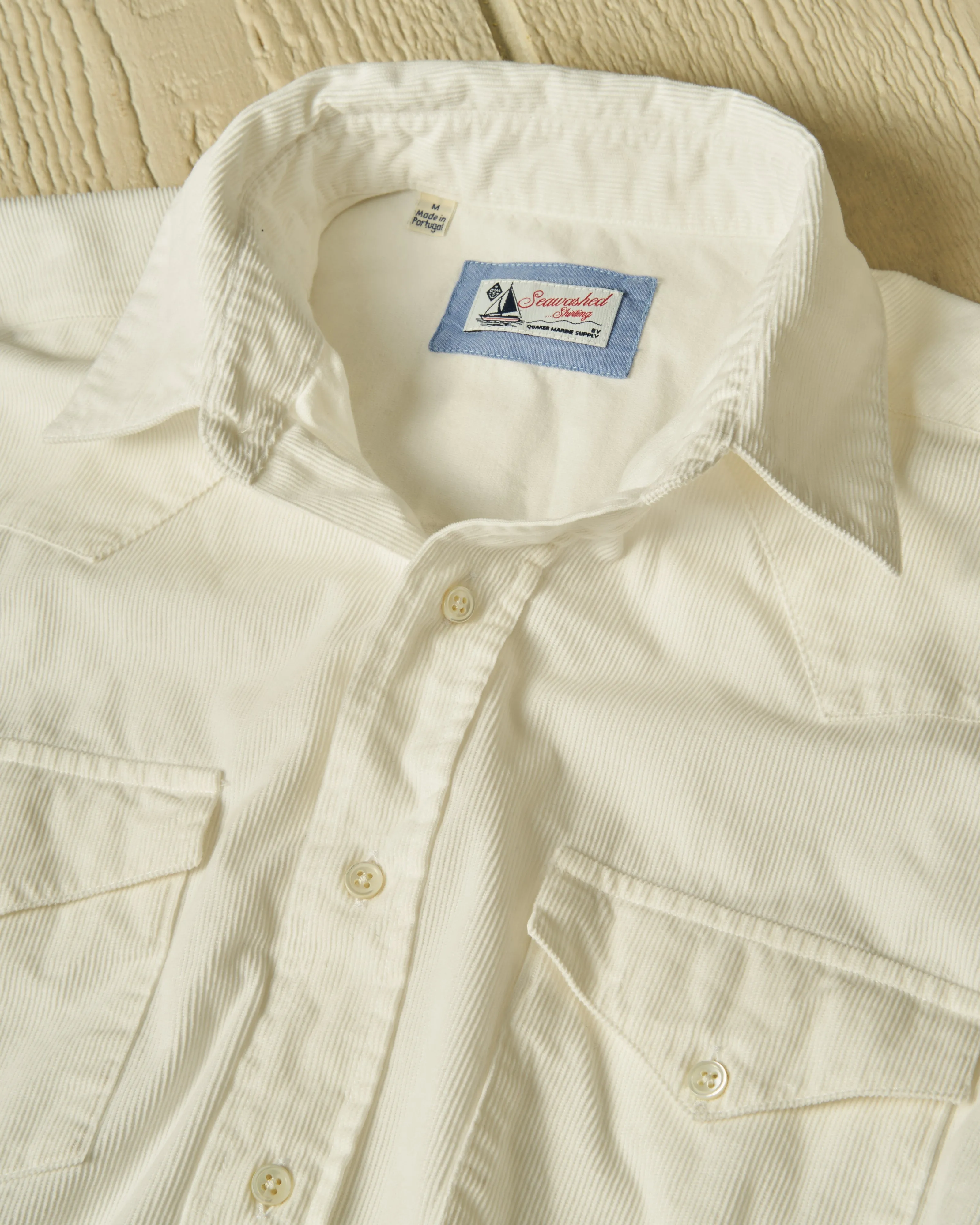 Western Sea-Washed Shirt in White Pinwale Corduroy