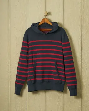 Wharf Knit Hoodie in Navy/Burgundy Stripe