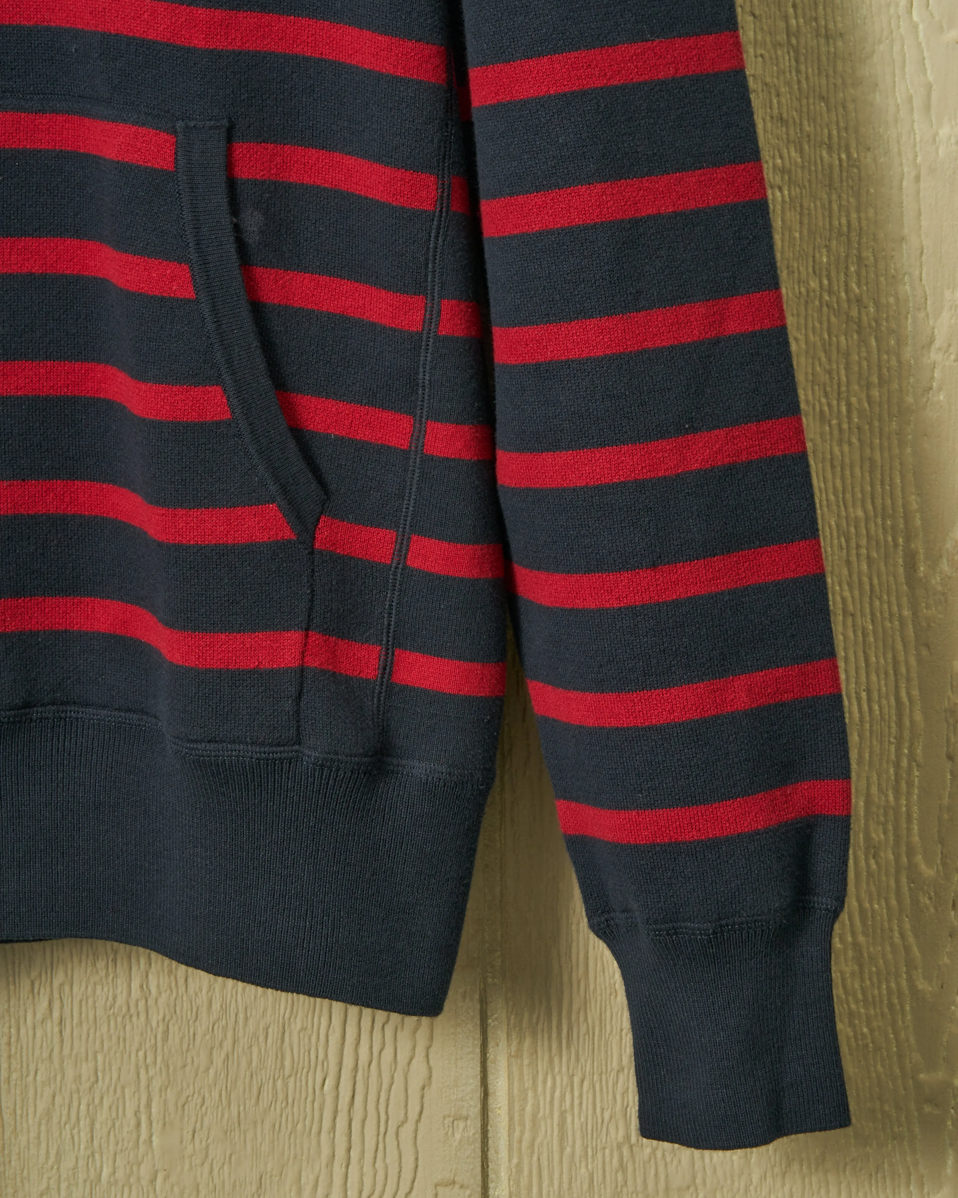 Wharf Knit Hoodie in Navy/Burgundy Stripe