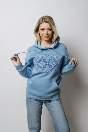 Women's Blue Hoodie- Geometric