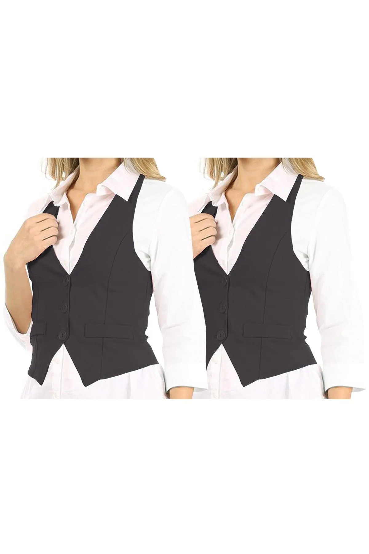 Women's Casual Button Down Racerback Belt Slim Tuxedo Suit Vest Top S-3XL (Pack of 2)