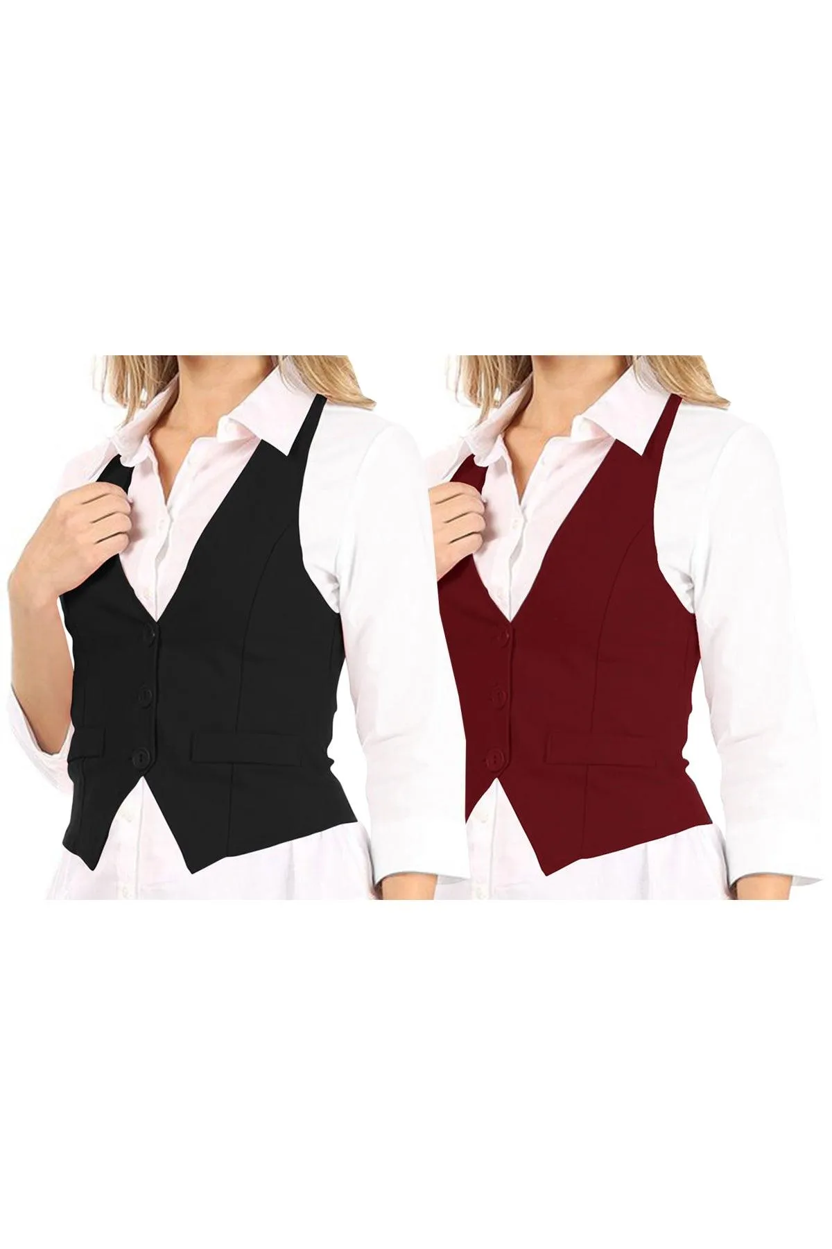 Women's Casual Button Down Racerback Belt Slim Tuxedo Suit Vest Top S-3XL (Pack of 2)