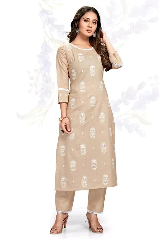 Women's Cotton Blend Plus Size Kurti with Pant