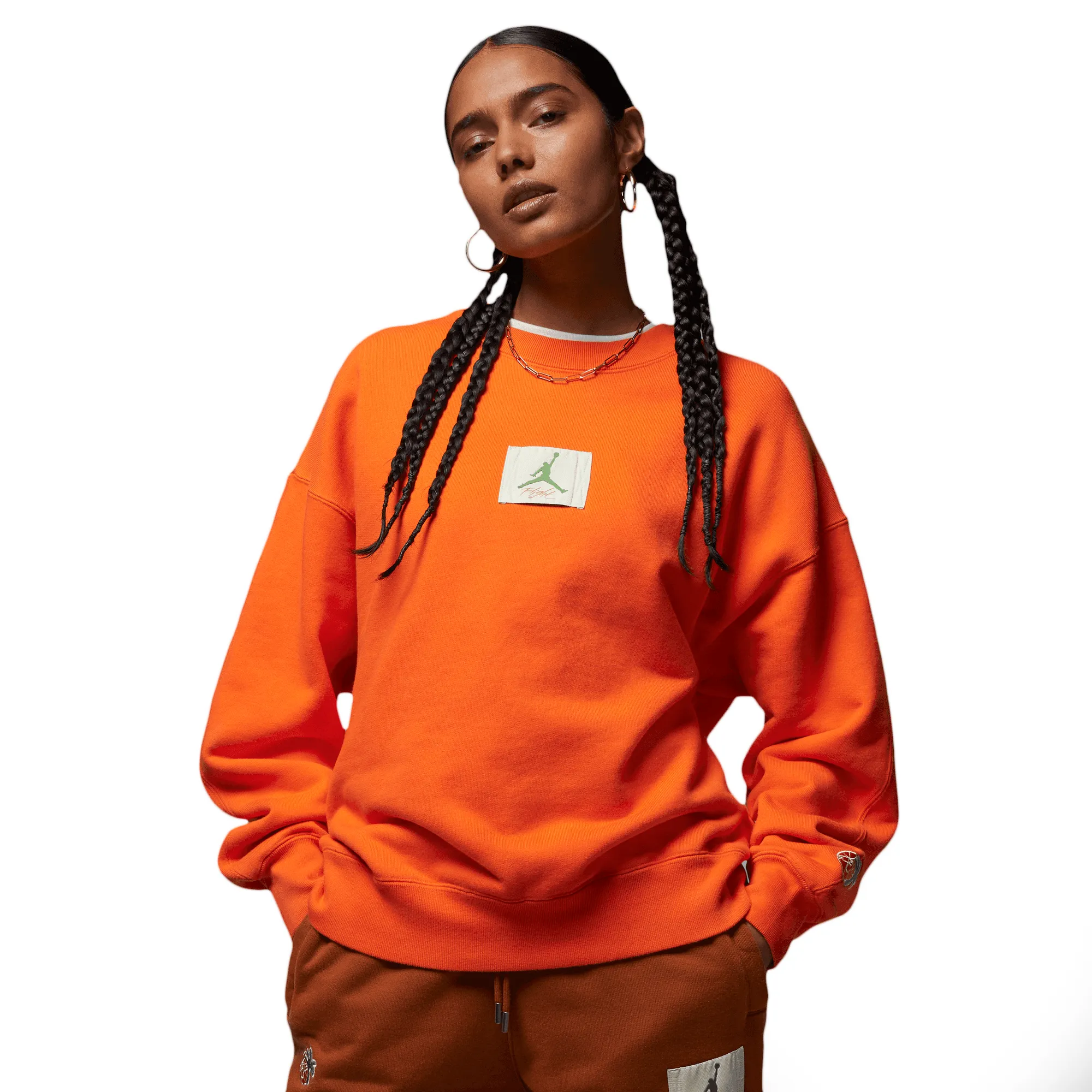 Women's Jordan x Titan International Flight Club Fleece Crewneck Safety Orange/Chlorophyll DV7040-819