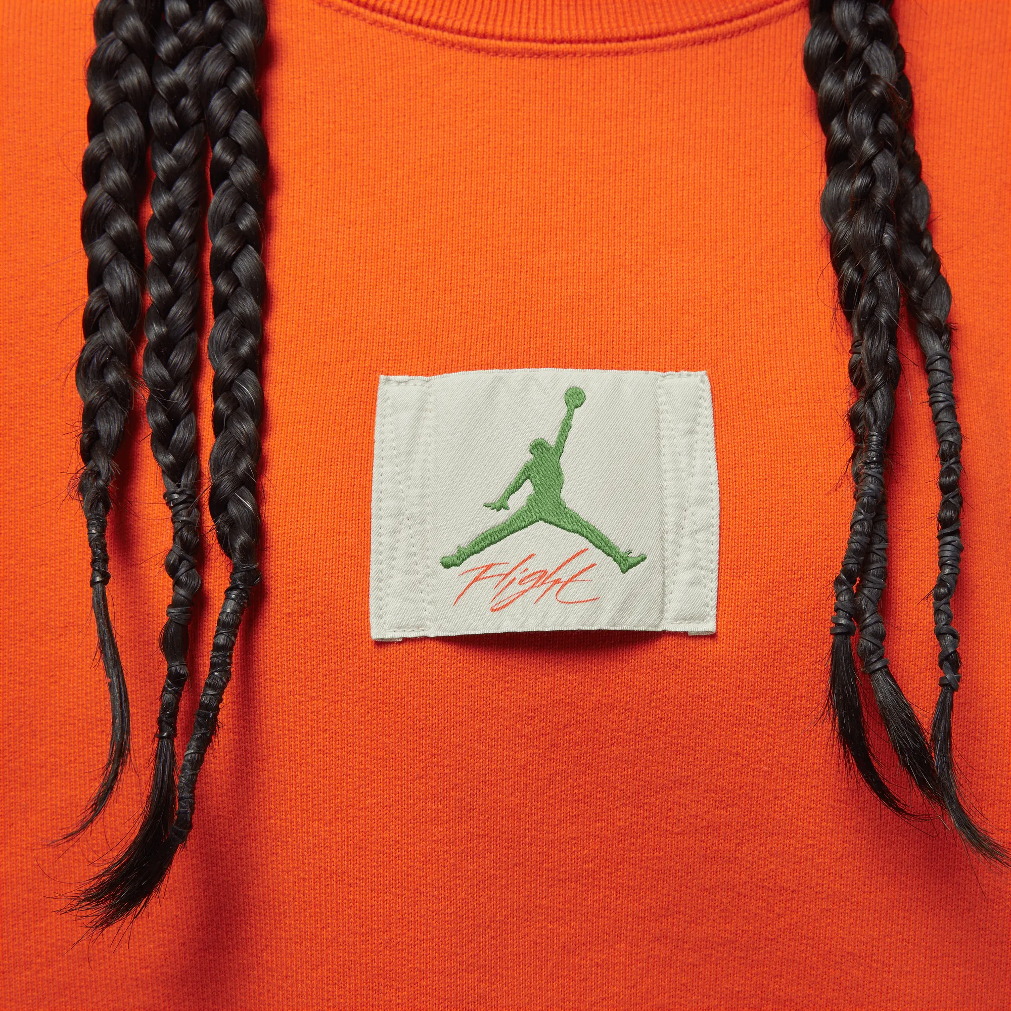 Women's Jordan x Titan International Flight Club Fleece Crewneck Safety Orange/Chlorophyll DV7040-819