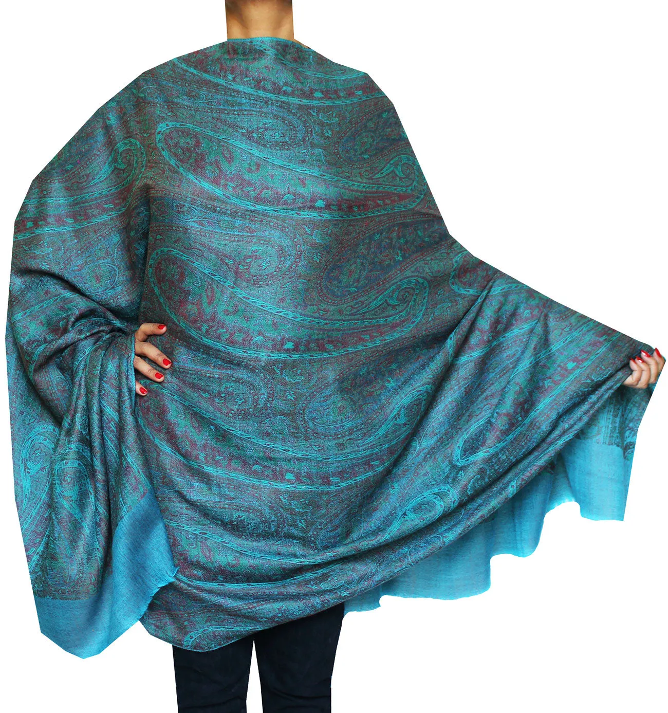 Women's Wool Paisley Shawl Scarves Indian Clothing (82 x 42 inches)