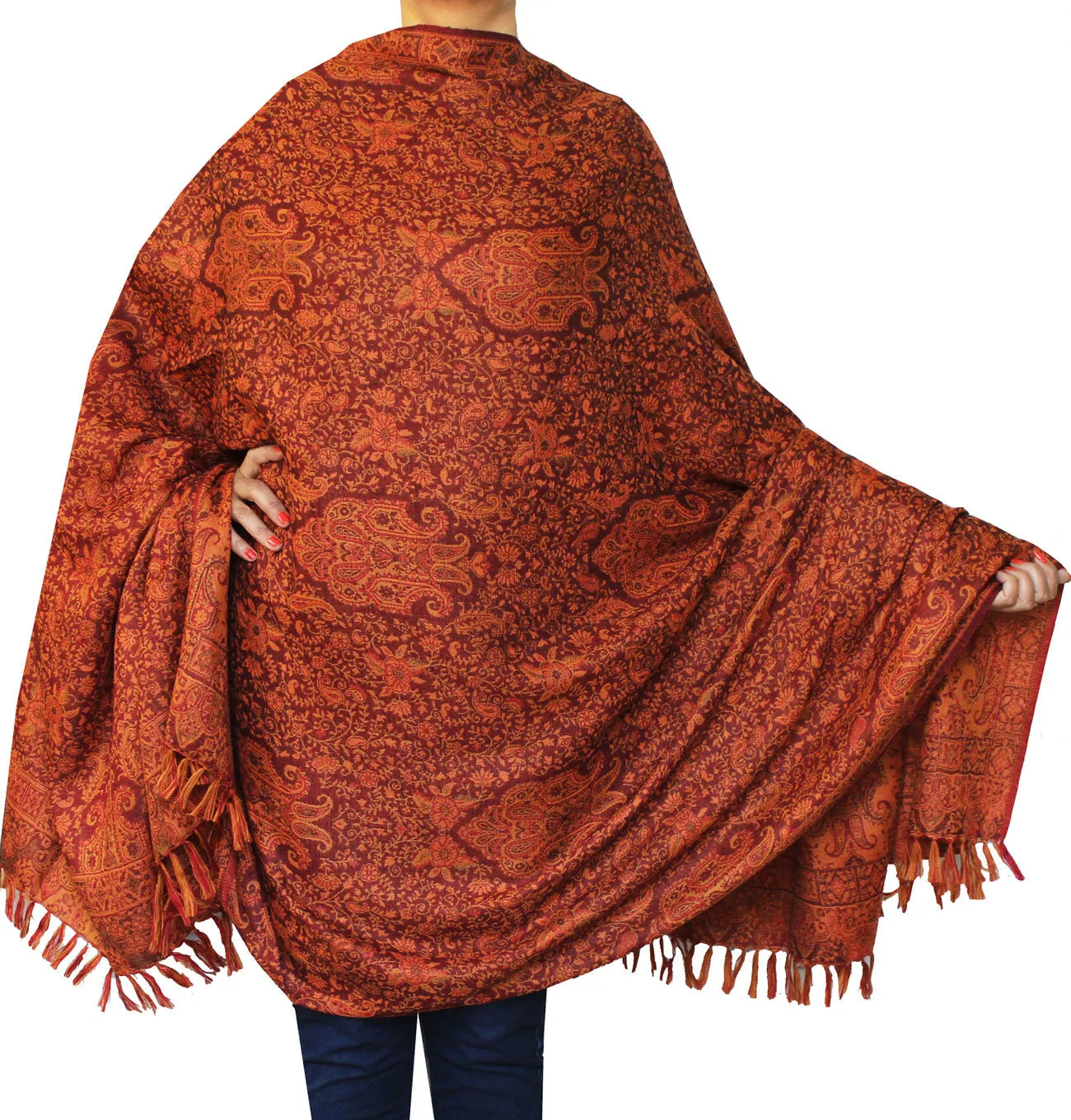 Wool Jamawar Shawl Scarves Paisley Womens Indian Clothing (82 x 42 inches)