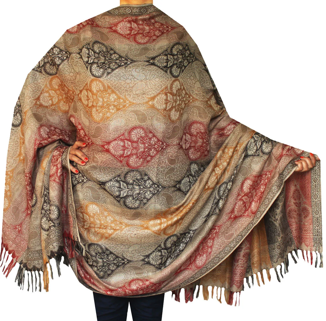 Wool Jamawar Shawl Scarves Womens Indian Clothing (82 x 42 inches)