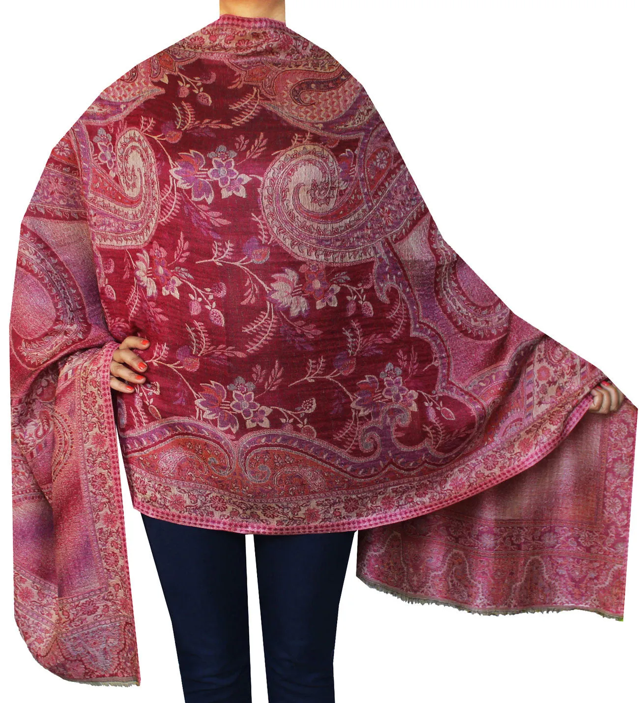 Wool Scarf Shawls Paisley Womens Indian Clothing Gift (84 x 30 inches)